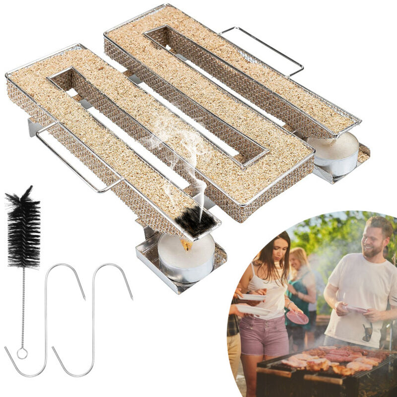foto del prodotto generatore di fumo freddo 22,5 17,5 4,5 cm cestello in rete per barbecue affumicato in acciaio inossidabile a forma di m argento swanew