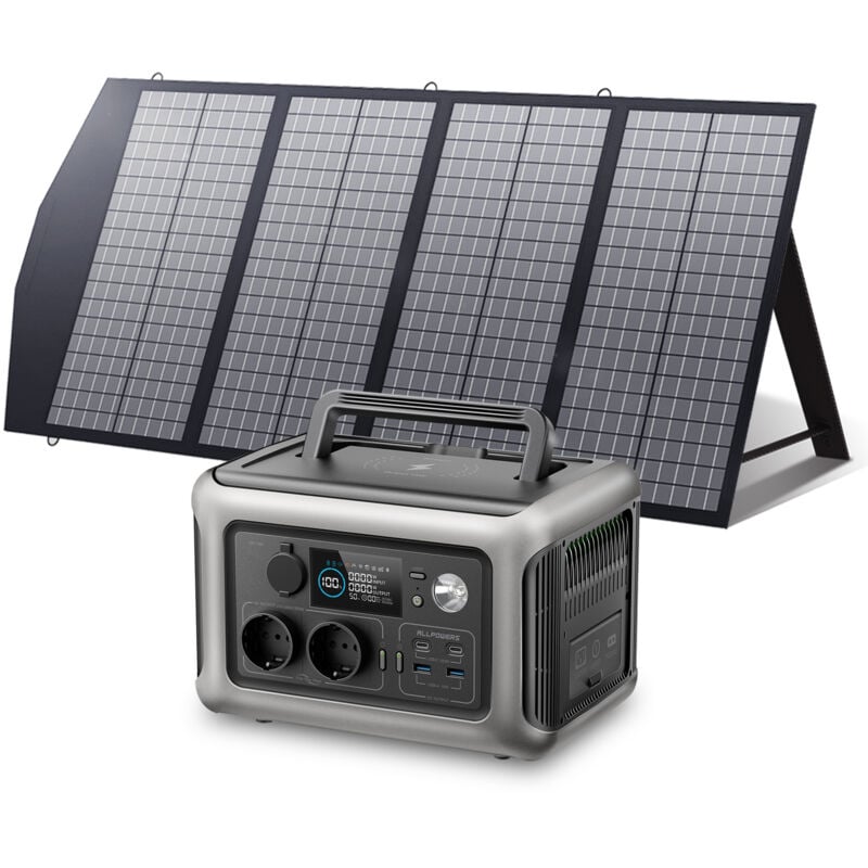 foto del prodotto generatore solare r600 con pannello solare da 140 w, 600 w punta 1200 w uscita ac, batteria lifepo4, alimentazione mobile per giardino allpowers