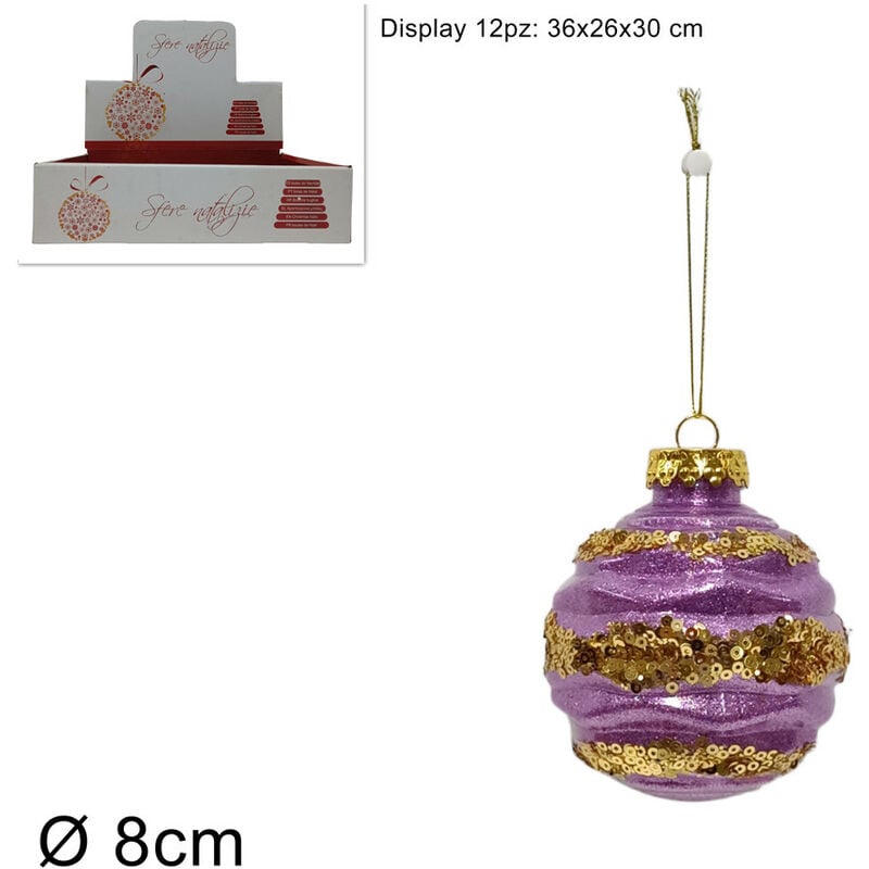 foto del prodotto generico palla diametrp 8 cm colore lilla con paillettes oro