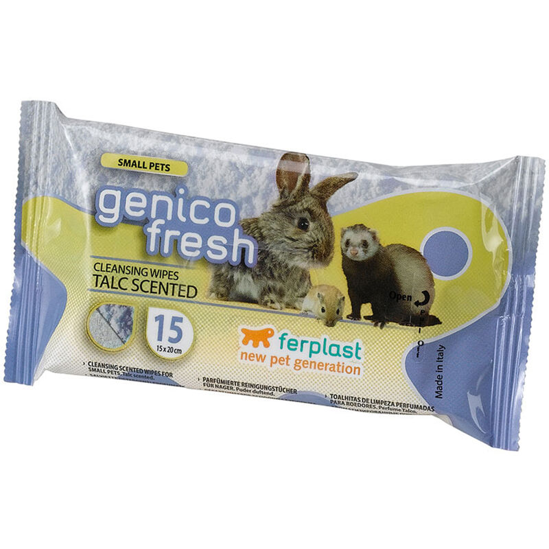 foto del prodotto genico fresh small pets salviette detergenti umidificate. al talco 15 pezzi. variante genico fresh small pets misure 13 x h 20 cm ferplast