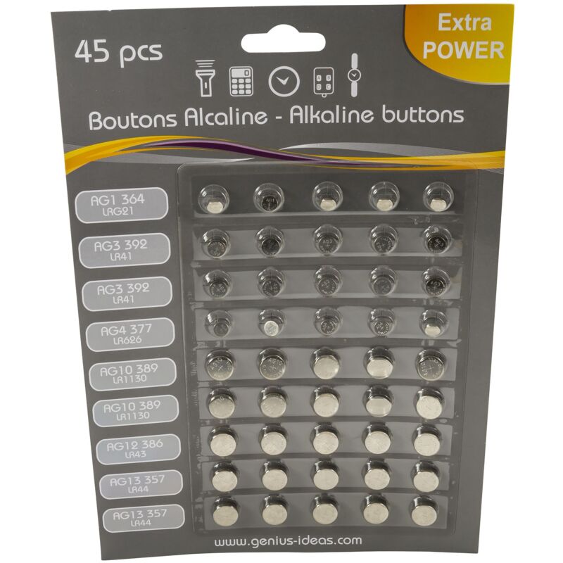 foto del prodotto genius ideas confezione da 45 batterie a bottone alcaline