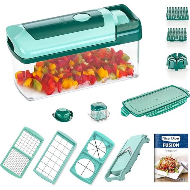 foto del prodotto genius nicer dicer fusion affetta frutta e verdura, acciaio inossidabile, verde acqua, 26.5 x 11.5 x 14.5 cm