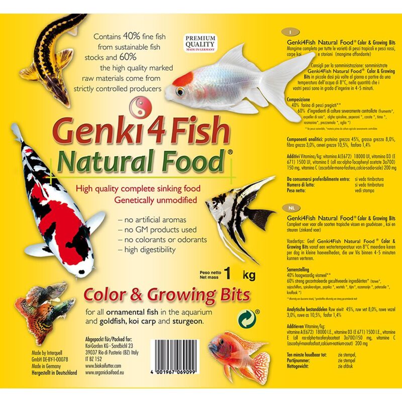foto del prodotto genki4fish color grower bits 1 kg mangime per koi e pesci da laghetto