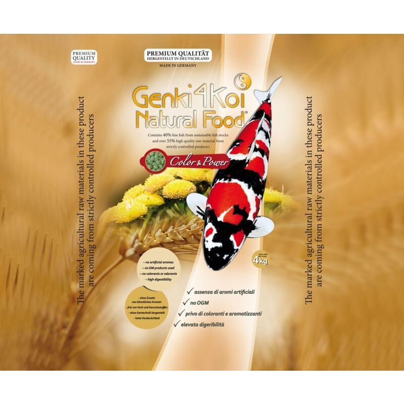 foto del prodotto genki4koi natural food color power 4kg 5 mm mangime gallegiante per koi high quality