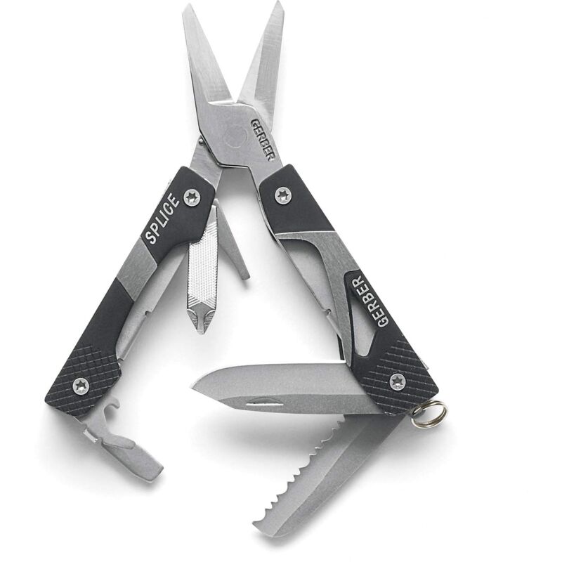 foto del prodotto gerber strumento multiuso con forbici, 8 funzioni, splice pocket tool, alluminio acciaio inox, nero, 31 000013