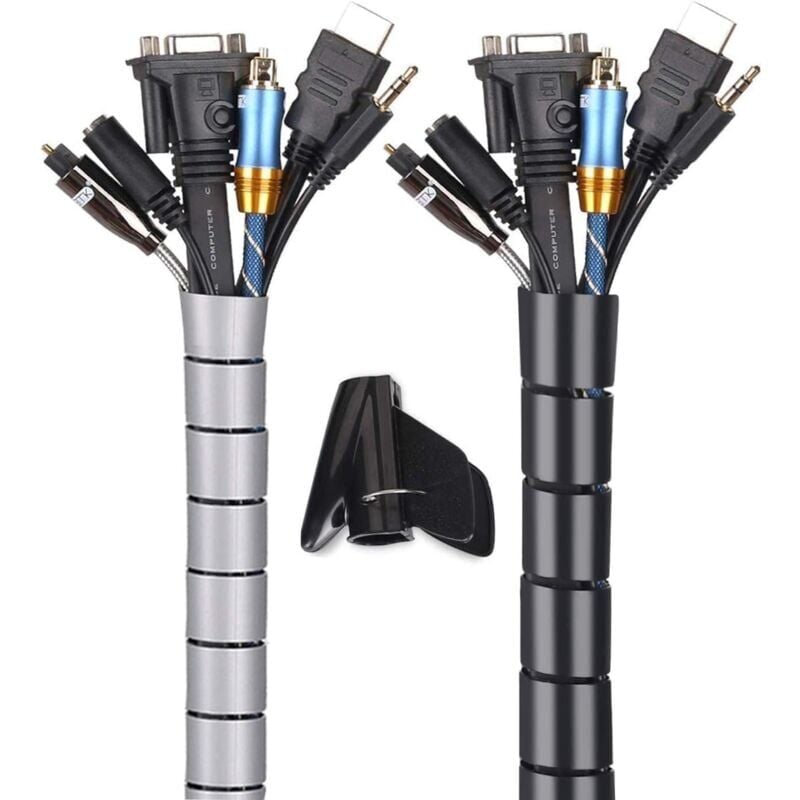 foto del prodotto gestione cavi 2 confezioni, gestione cavi flessibile 2x3m pe gestione cavi organizzatore cavi per riporre o nascondere cavi, gestione cavi 2,2 cm e