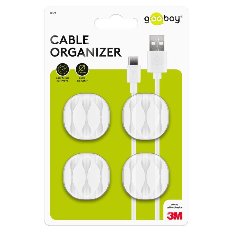 foto del prodotto gestione cavi a 3 slot, bianco, set da 4 per la sistemazione e il fissaggio, removibile. colore bianco