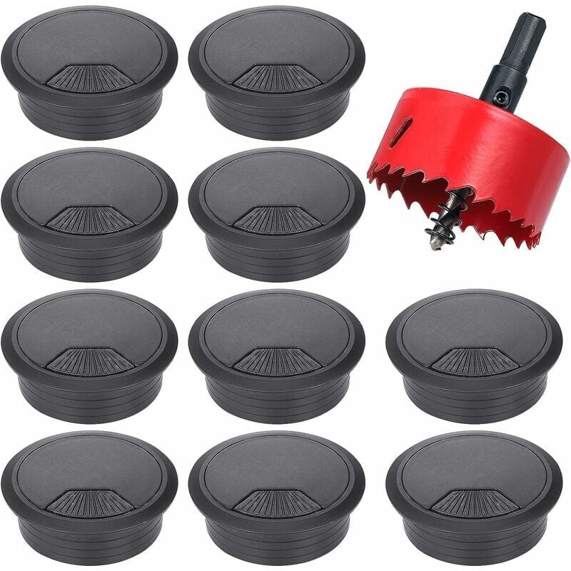 foto del prodotto gestione cavi da scrivania da 10 pezzi, gestione cavi per computer da 60 mm con sega a tazza, copricavi per cavi tondi, organizzatore di cavi per