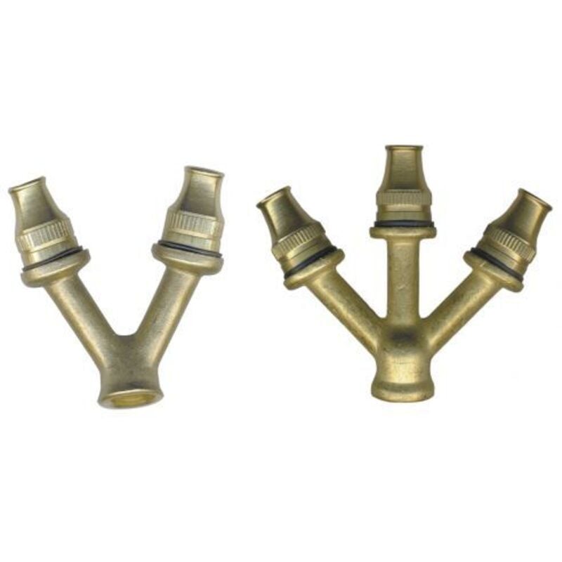 foto del prodotto getto biforco triforco in ottone per lancia pompa motopompa 3 o 2 lati 13964v biforco 13964