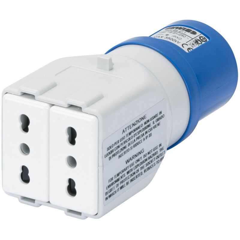 foto del prodotto gewiss adattatore industriale a civile ip44 spina 2p t 16a 230v 2 prese 2p t bivalante