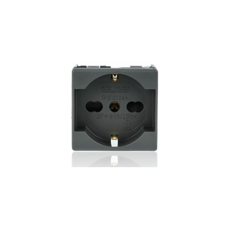foto del prodotto gewiss gw21246 presa standard italiano tedesco 250v ac 2p t 16a bivalente p40 2 moduli system black