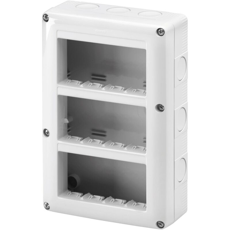 foto del prodotto gewiss gw27024 contenitore per apparecchi system, verticale protetto, 12 posti, modulo 4x3, grigio ral 7035, ip40