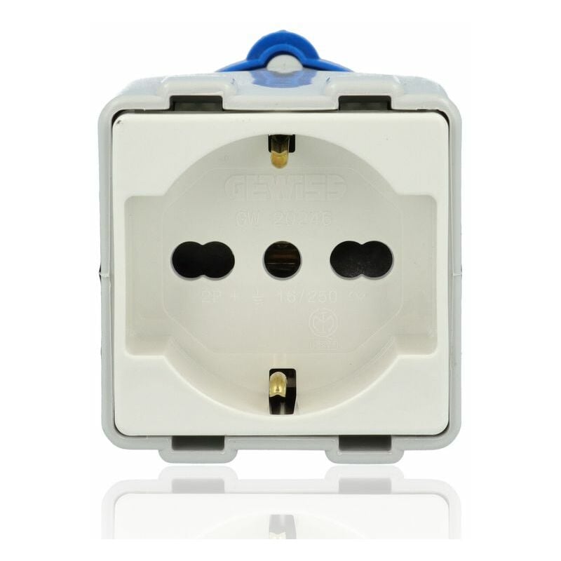 foto del prodotto gewiss gw64212 adattatore da industriale a civile 1 spina 2p t 16a 230v e 1 presa 2p t bivalente p30 17