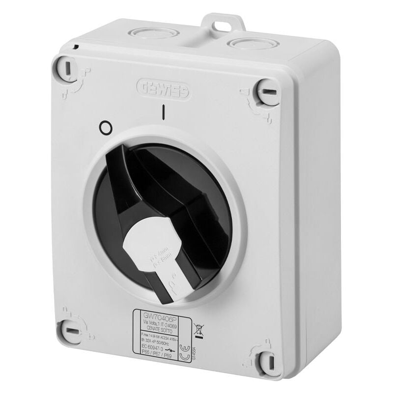 foto del prodotto gewiss interruttore rotativo hp 4x32a da parete ip65 gw70406p