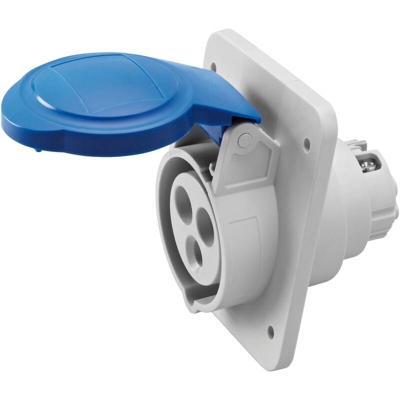 foto del prodotto gewiss presa fissa incasso 10 gradi ip54 2p t 32a 200 250v 50 60hz blu cablaggio a vite