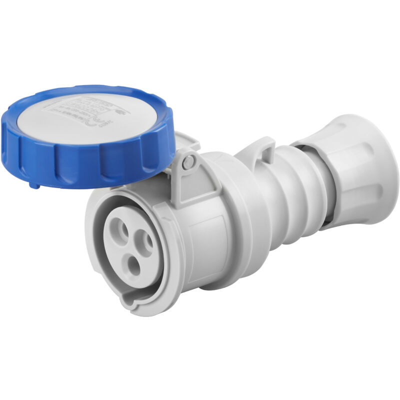 foto del prodotto gewiss presa mobile straight hp ip66 ip67 ip68 ip69 2p t 16a 200 250v 50 60hz blu 6h cablaggio veloce