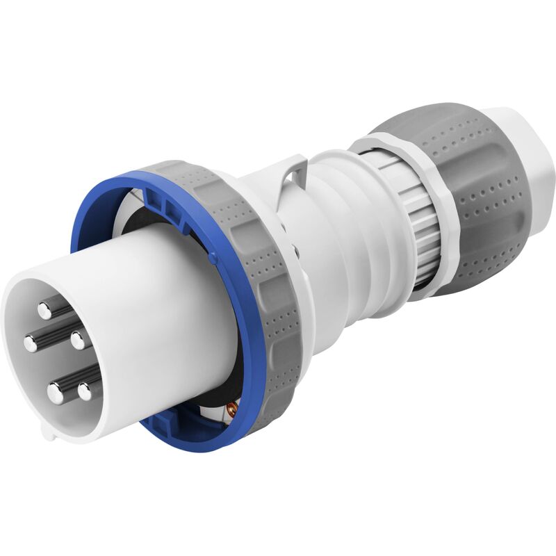 foto del prodotto gewiss spina mobile dritta hp ip69 2p t 63a 200 250v blu 6h cablaggio a mantello