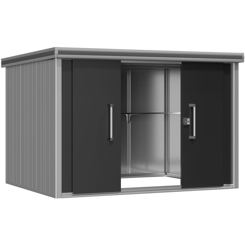 foto del prodotto gfp casetta da giardino in metallo 256x256x212 cm con porta scorrevole in antracite casetta impermeabile