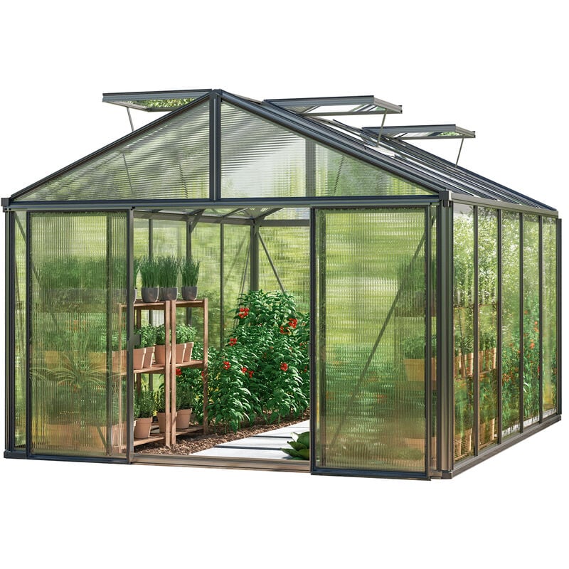 foto del prodotto gfp serra asteria 23 premium 311 x 385 cm, lastre a doppia parete spesse 16 mm, colore antracite