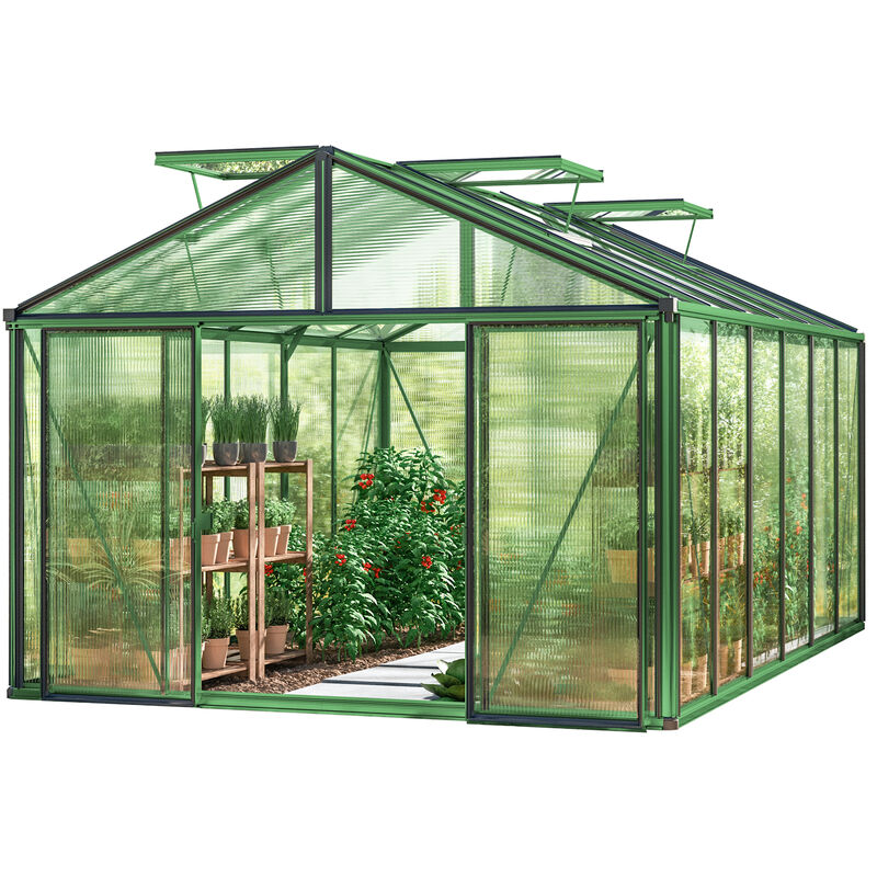 foto del prodotto gfp serra asteria 24 premium 311 x 460 cm, lastre a doppia parete spesse 16 mm, colore verde muschio