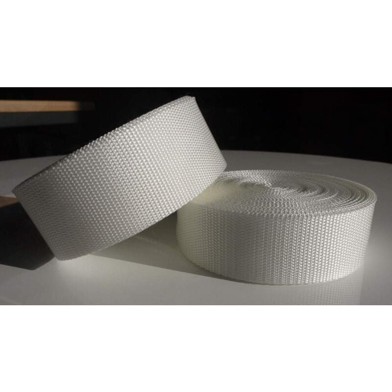 foto del prodotto ggm cinghia in polipropilene da 10 m, larghezza 50 mm, spessore 1,4 mm, colore bianco uv 