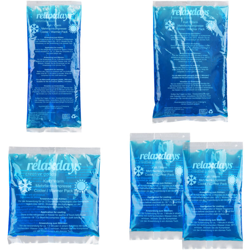 foto del prodotto ghiaccio gel termico, set 5 sacchetti multiuso, 4 misure, terapia caldo freddo, cuscinetti refrigeranti, blu relaxdays