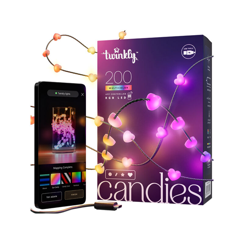 foto del prodotto ghirlanda cuore connesso ip20 12m 200 led rgb filo verde twinkly candies twinkly