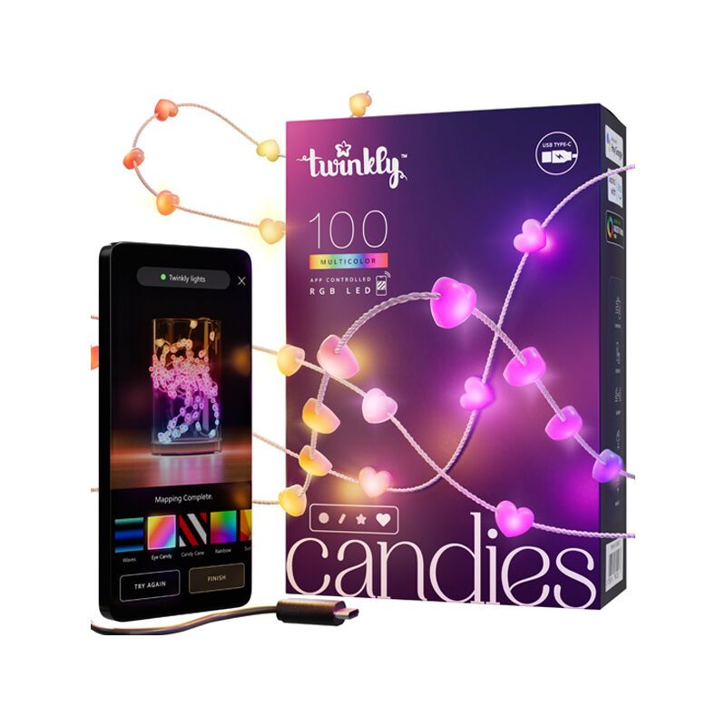 foto del prodotto ghirlanda cuore connesso ip20 6m 100 led rgb filo trasparente twinkly candies twinkly