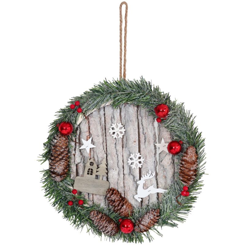 foto del prodotto ghirlanda decorativa per porta decorazione natalizia pigne rotonde in legno diametro 30 cm 040006551