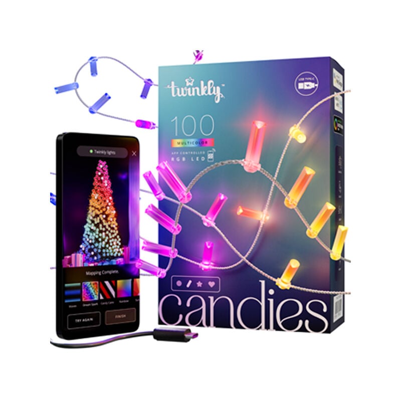 foto del prodotto ghirlanda di candele connesse ip20 6m 100 led rgb filo trasparente twinkly candies twinkly