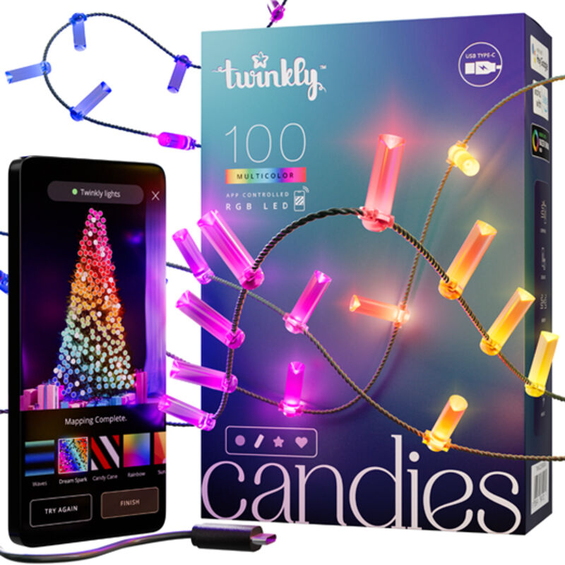 foto del prodotto ghirlanda di candele connesse ip20 6m 100 led rgb filo verde twinkly candies twinkly