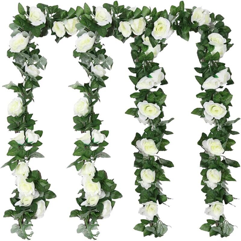 foto del prodotto ghirlanda di fiori artificiali, rose rampicanti, decorazione per matrimoni, 4 pezzi, decorazione di fiori di seta, pianta finta appesa floreale per