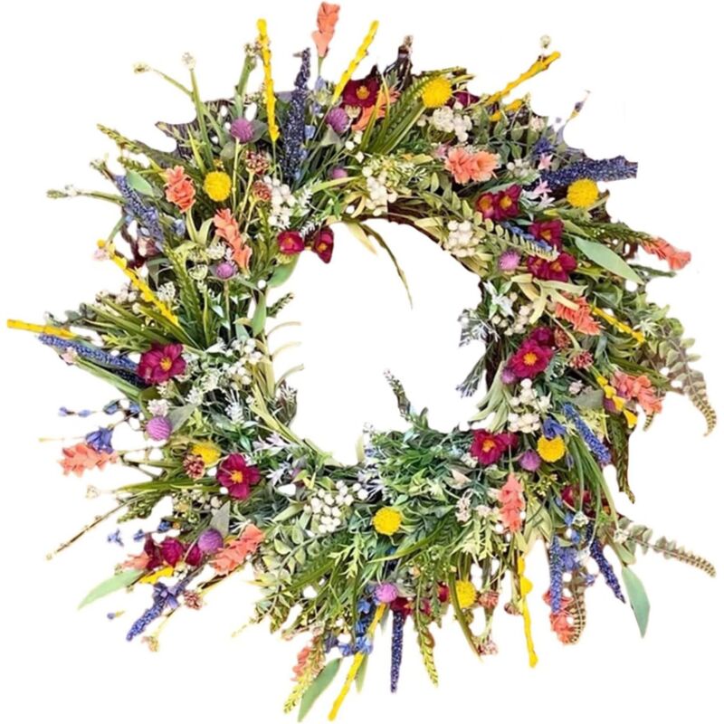 foto del prodotto ghirlanda di fiori di campo ghirlanda di fiori secchi ghirlanda per porte decorazione per interni ed esterni 35 cm