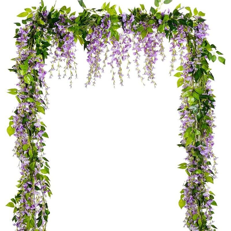 foto del prodotto ghirlanda di fiori di glicine artificiale, 5 pezzi in totale, 33 piedi, finta vite di glicine, fiore di seta appeso per casa, giardino, festa, arco
