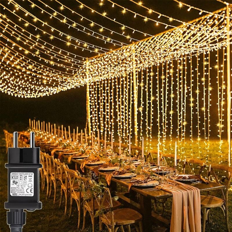 foto del prodotto ghirlanda di luci 3x3m tenda luminosa a 300 led 8 modalit di illuminazione decorazione per interni ed esterni per matrimoni albero di natale bianco