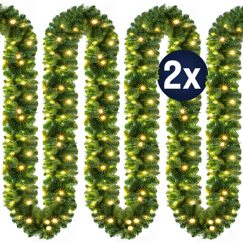 foto del prodotto ghirlanda di natale a led per interni ed esterni ip44 decorazione natalizia ghirlanda di abete ghirlanda artificiale 2x 5m 100leds de casaria