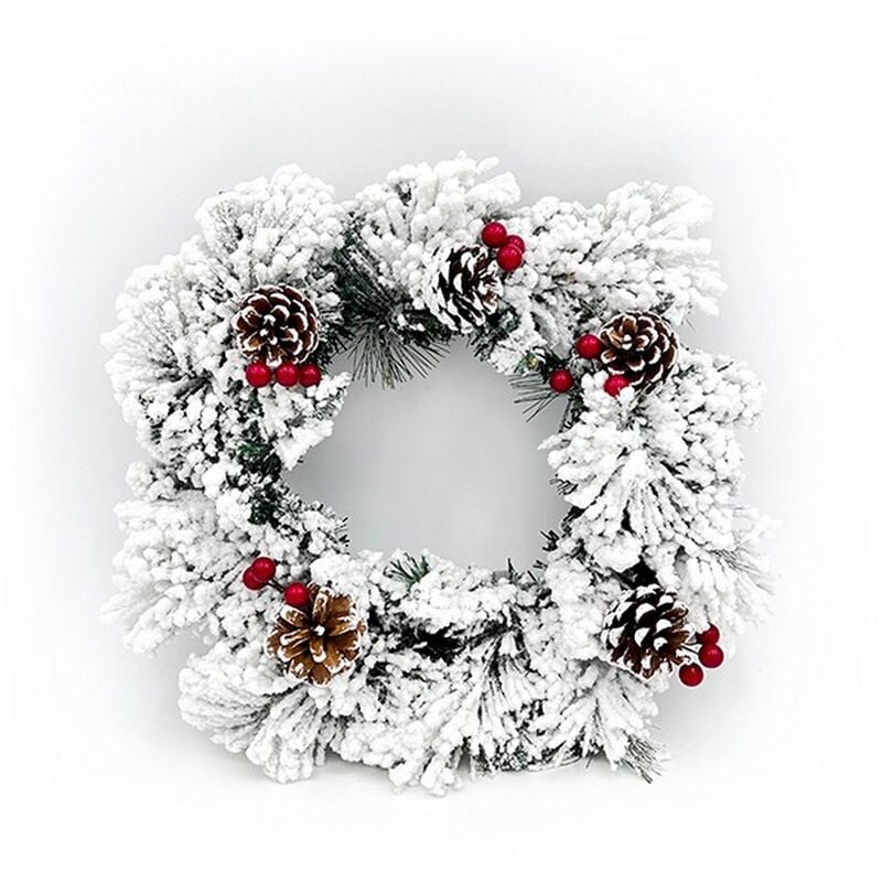 foto del prodotto ghirlanda di natale innevata con pigne e bacche rosse 40cm wisdom
