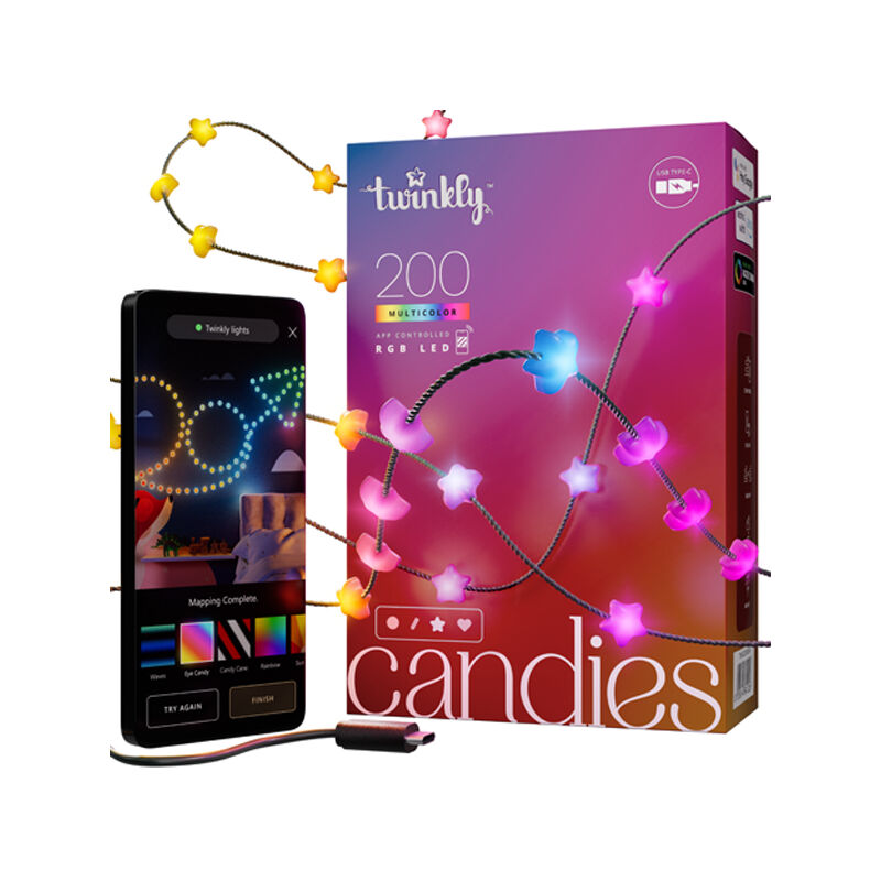 foto del prodotto ghirlanda di stelle connesse ip20 12m 200 led rgb filo verde twinkly candies twinkly