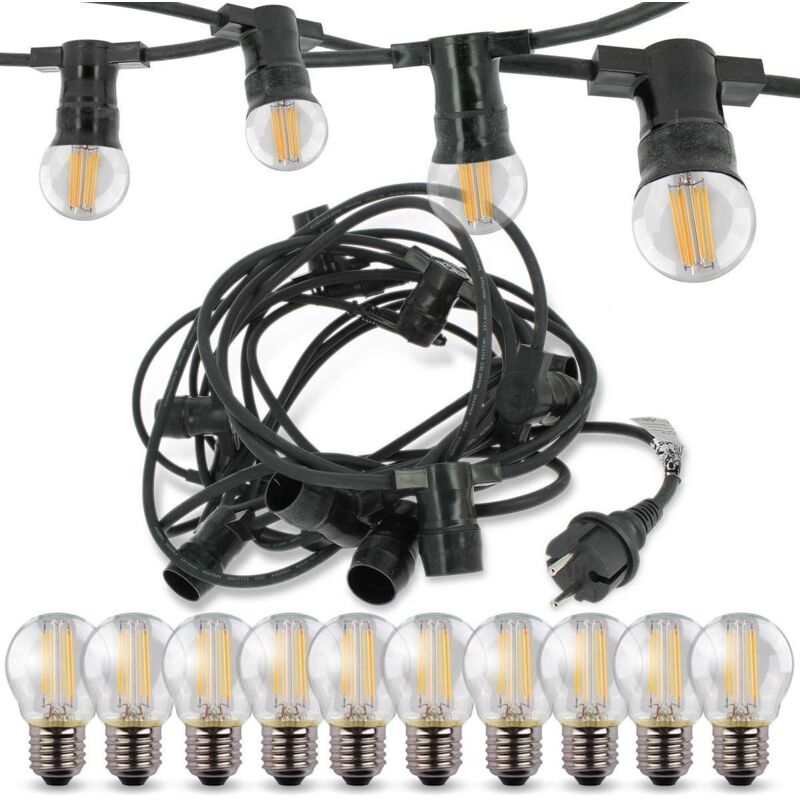 foto del prodotto ghirlanda guiguette professionale 10 lampadine led e27 4w bianco caldo 10 metri interconnessi