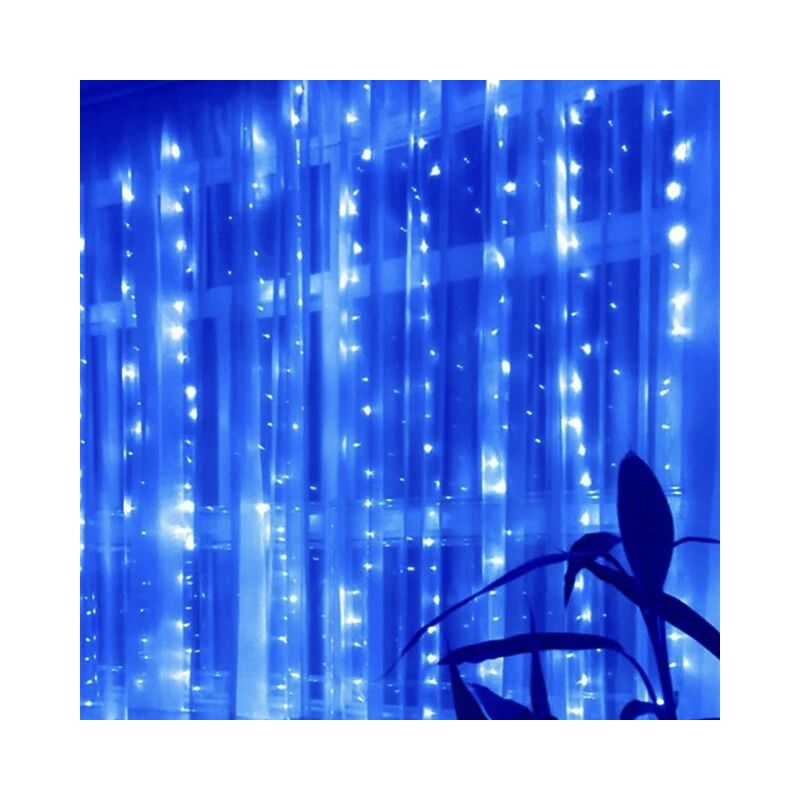 foto del prodotto ghirlanda led 220v 3m a tenda 16 pendenti 320 led ip44 luce blu