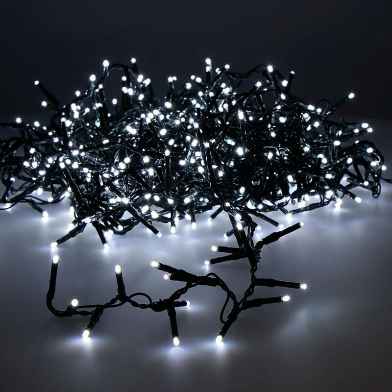 foto del prodotto ghirlanda led compatta lampeggiante per esterni bianco freddo 11m 500l filo verde