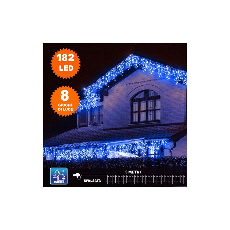 foto del prodotto ghirlanda luminosa di natale 5x1 metri 182 led biancofreddo. luce di natale per interni ed esterni ip44. cavo trasparente.