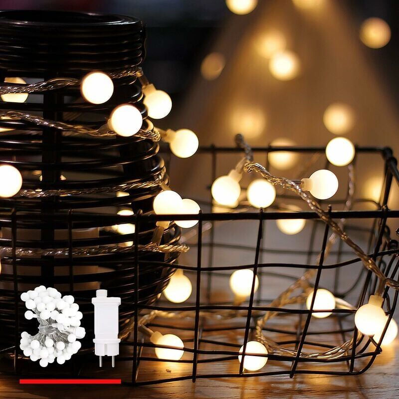 foto del prodotto ghirlanda luminosa, palla, bianco caldo, 100led 10m , cavo elettrico da 5m, decorazione per interni ed esterni