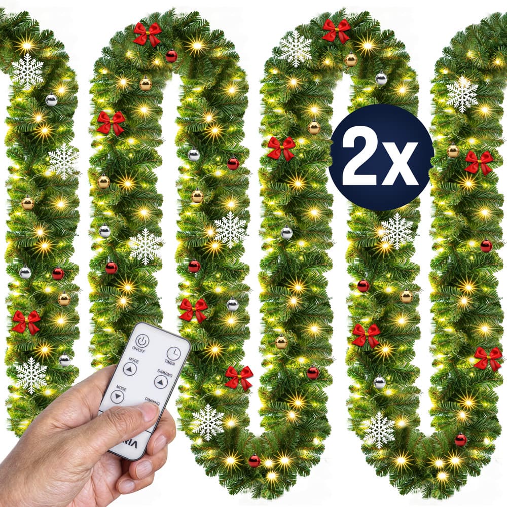 foto del prodotto ghirlanda natalizia 2xset 5m 80 led con adobbi e telecomando