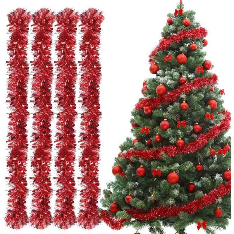 foto del prodotto ghirlanda natalizia ymyny, 4 pezzi di ghirlanda natalizia, ghirlanda per albero di natale da 2 m, ghirlanda di ghirlanda metallica scintillante per