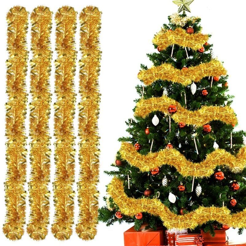 foto del prodotto ghirlanda natalizia ymyny 4 pezzi di ghirlanda natalizia, ghirlanda per albero di natale da 2 m, ghirlanda di ghirlanda metallica scintillante per