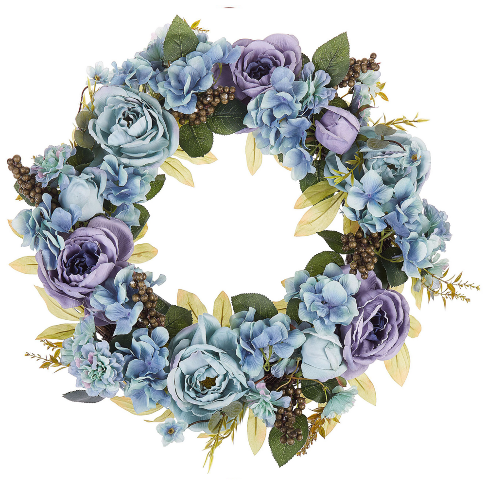 foto del prodotto ghirlanda porta blu fatto a mano decorativo fiore artificiale rotondo 50 cm tavolo decorazione parete stile rustico tradizionale