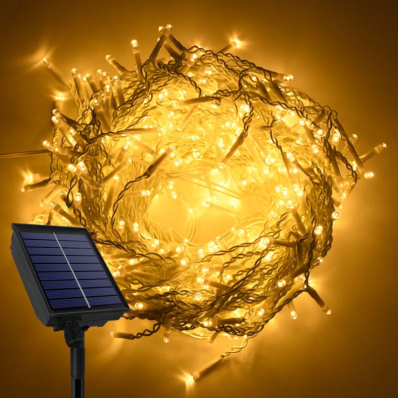 foto del prodotto ghirlande solari 10m 400 leds solareterlina a parete leggera a catena leggera con telecomando 8 modalit di luce impermeabile bianco caldo hengmei