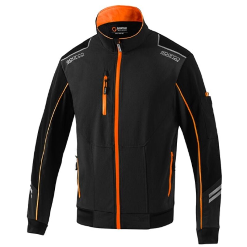 foto del prodotto giacca antivento tech light shell austin tg. l nero arancio fluo con inserti di rinforzo e strisce riflettenti cerniera impermeabile nero arancio