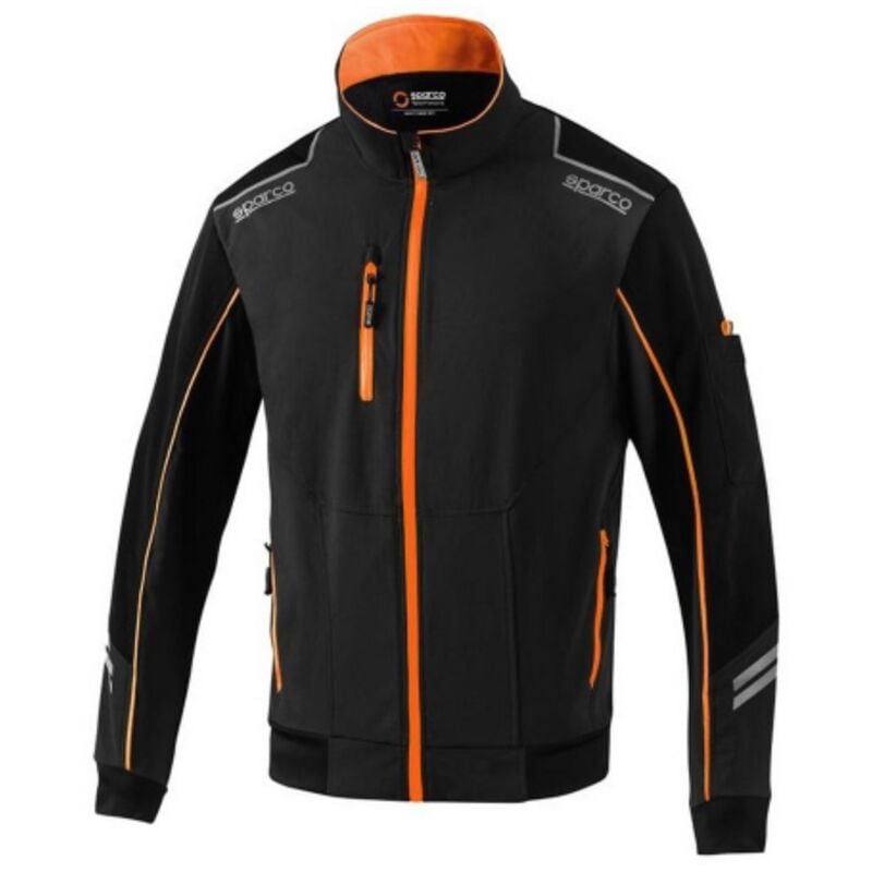 foto del prodotto giacca antivento tech light shell austin tg. xl nero arancio fluo con inserti di rinforzo e strisce riflettenti cerniera impermeabile nero arancio